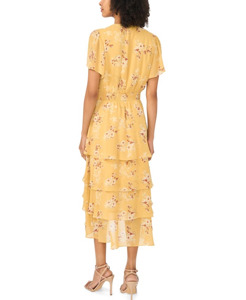 Women's Four-Tier Layered Floral V-Neck Dress
