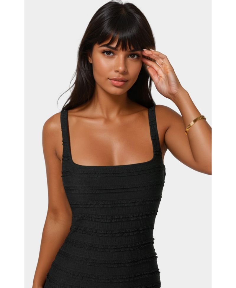 Women's Square Neck Ruffle Lace Midi Dress
