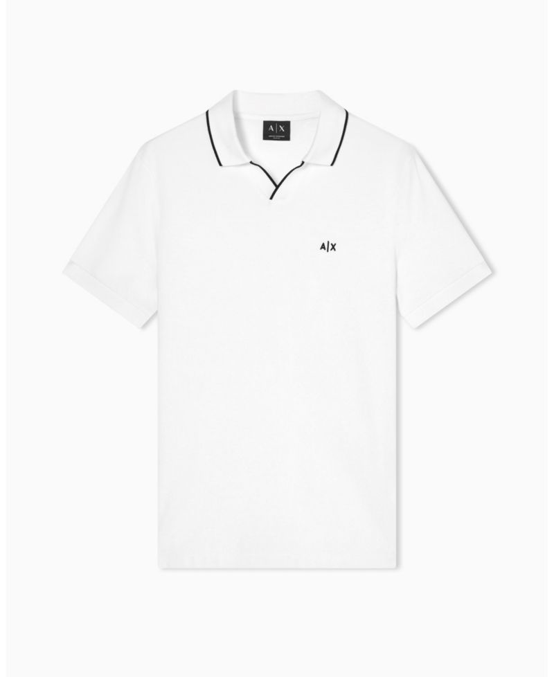 Men's Short Sleeve Pique Johhny Collar Polo Shirt with Tipping