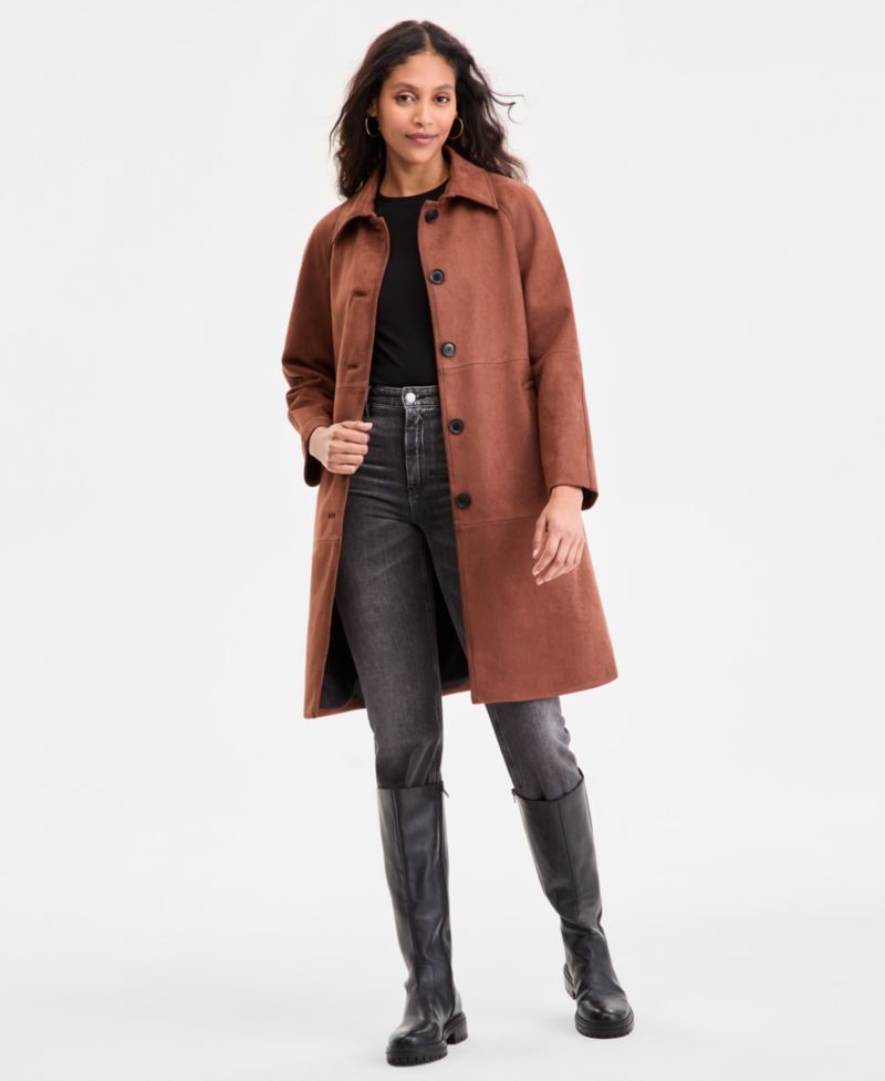 Women's Button-Front Faux-Suede Jacket