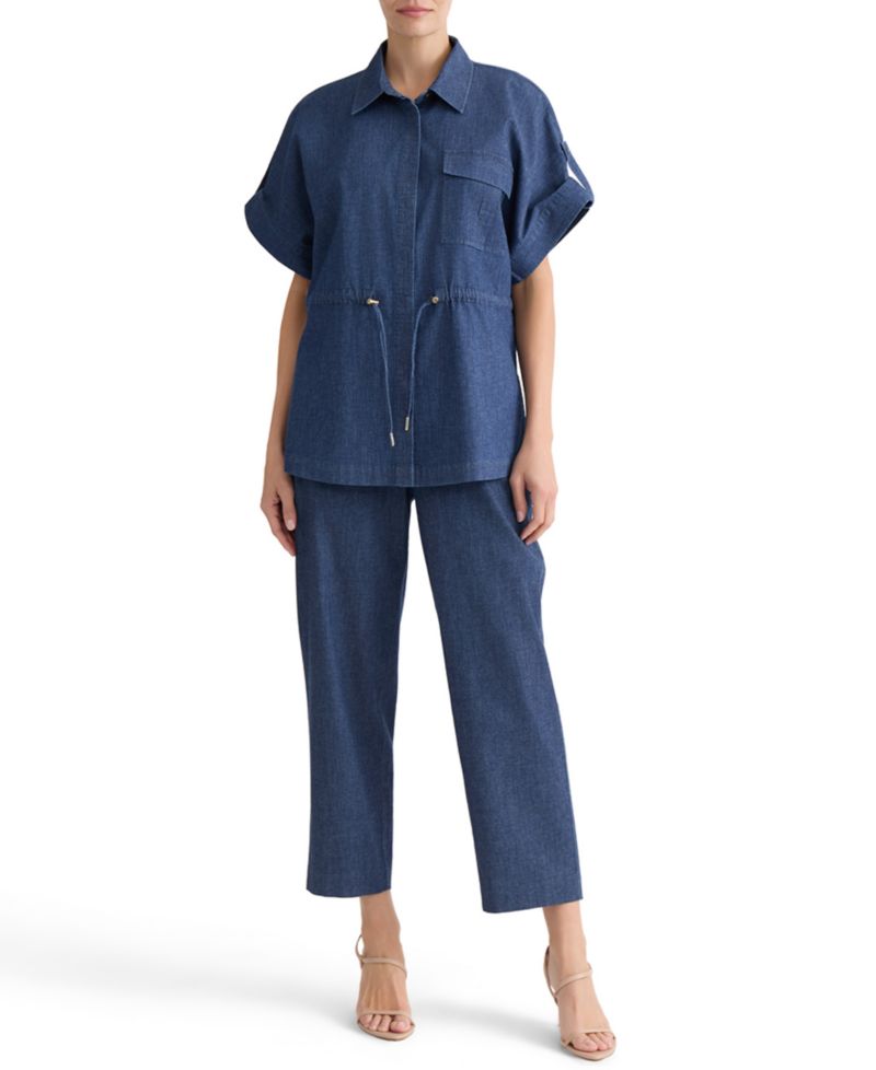 Women's Button-Front Cinch Waist Shirt