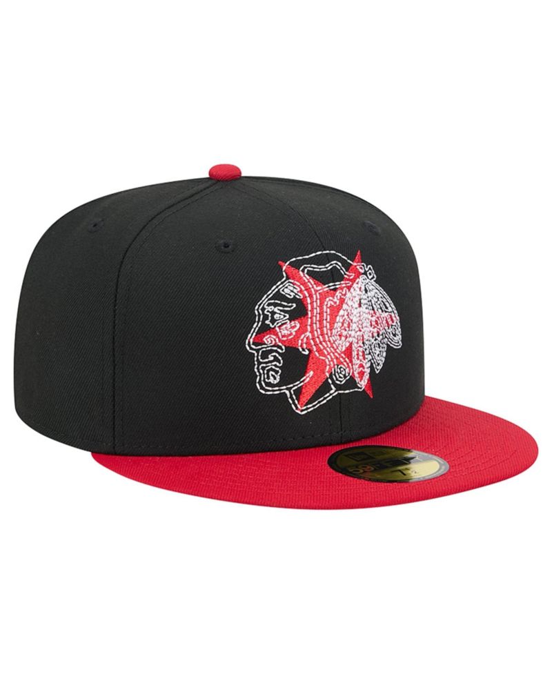 Men's Black/Red Chicago Blackhawks City Icon Stitched Overlay 59FIFTY Fitted Hat