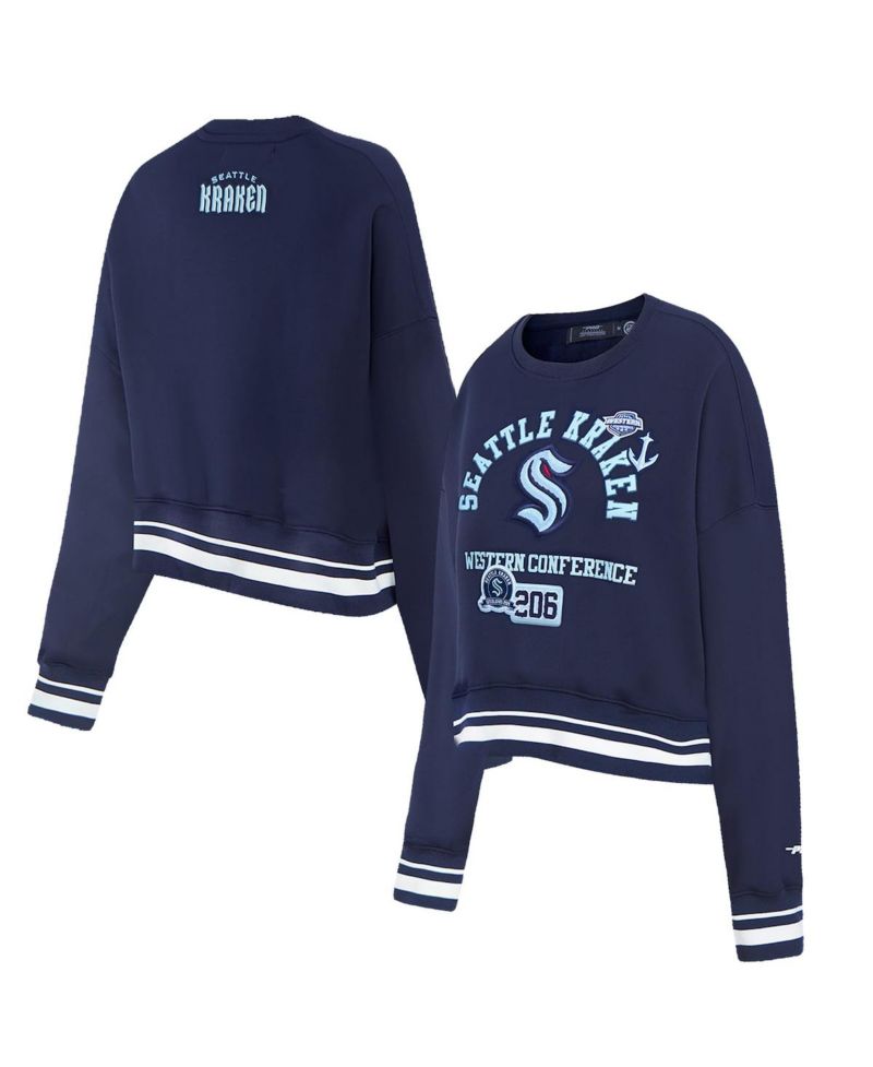 Women's Deep Sea Blue Seattle Kraken Area Code Cropped Pullover Sweatshirt