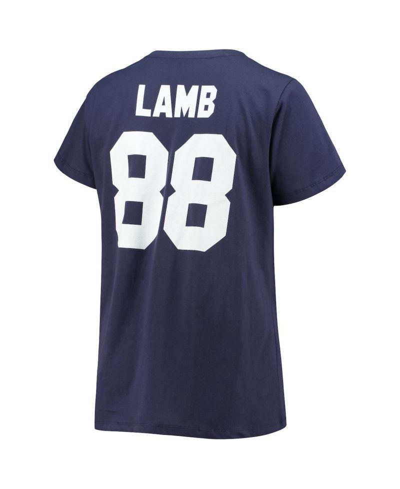 Women's CeeDee Lamb Navy Dallas Cowboys Plus Size Name and Number V-Neck T-shirt