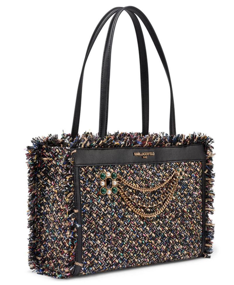 Jade Tweed Shopper Top Handle Tote Handbag