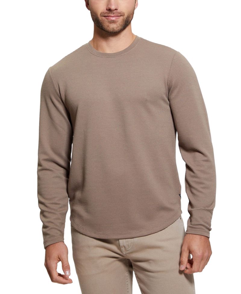 Men's Relaxed Fit Linear Textured Long Sleeve Crewneck T-Shirt