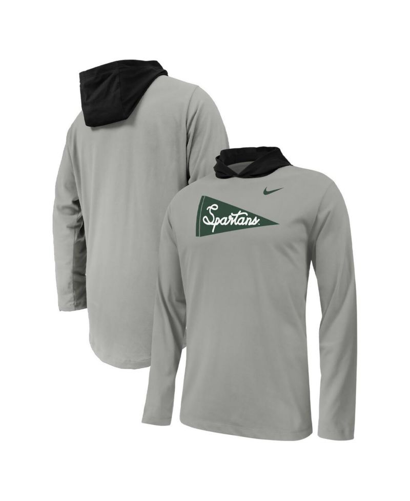 Big Boys and Girls Gray Michigan State Spartans Sideline Performance Long Sleeve Hoodie T-Shirt