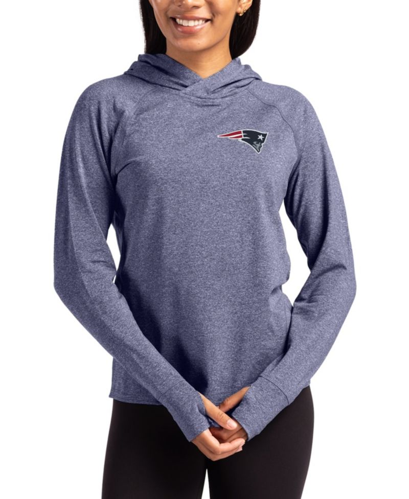 Women's Heather Navy New England Patriots Primary Logo Adapt Knit Raglan Pullover Hoodie