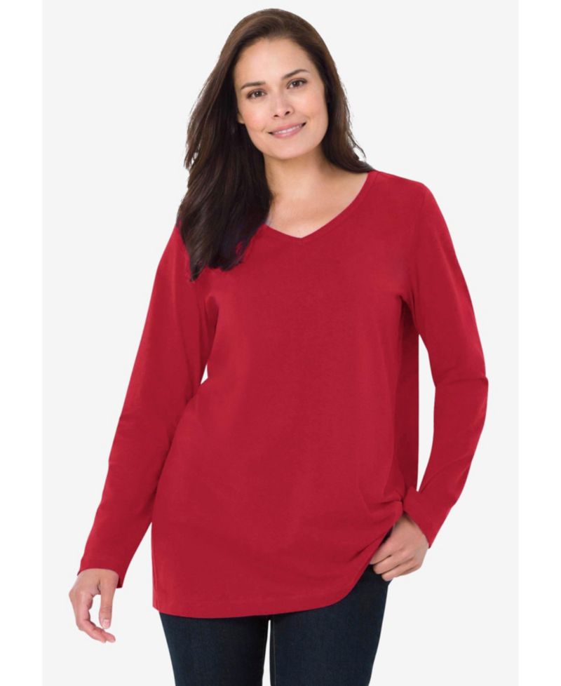 Plus Size Perfect Printed Long-Sleeve V-Neck Tee