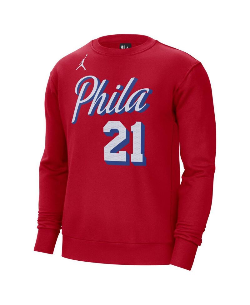 Men's Joel Embiid Red Philadelphia 76ers Statement Name and Number Pullover Sweatshirt