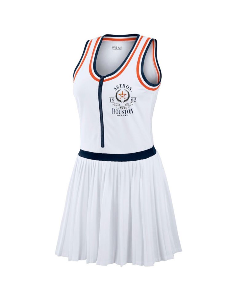 Women's White Houston Astros Zip-Front Pleated Tri-Blend Scoop Neck Tank Dress