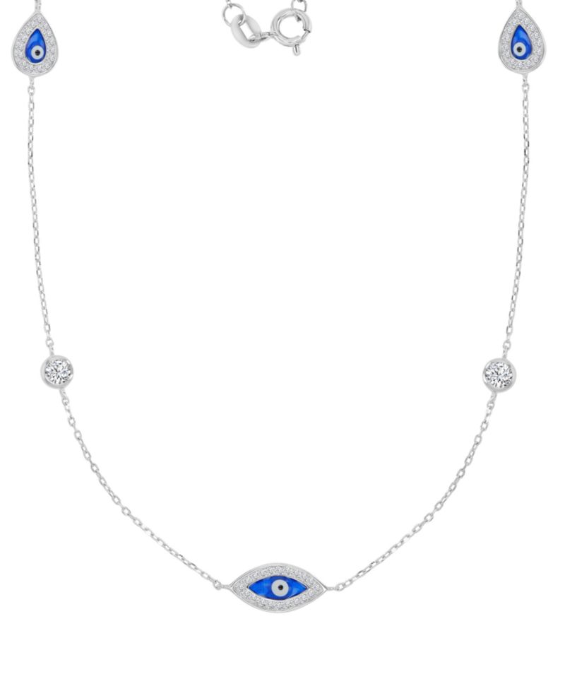 Cubic Zirconia Evil Eye Stations Necklace in Sterling Silver