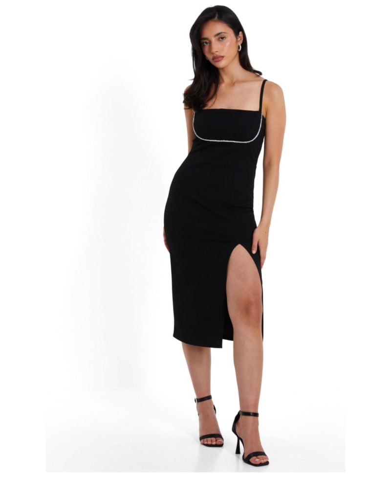 Women's Scuba Crepe Diamante Midi Dress