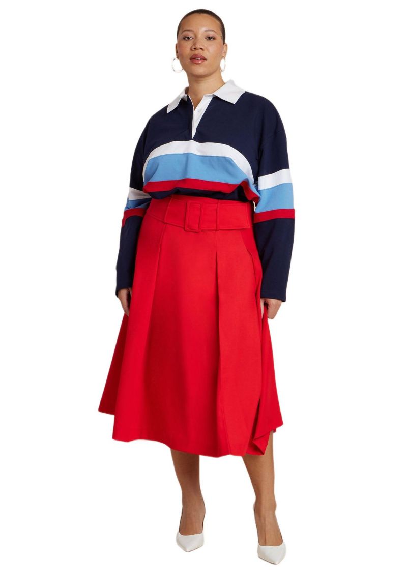 Women's Pleated Belted Midi Skirt