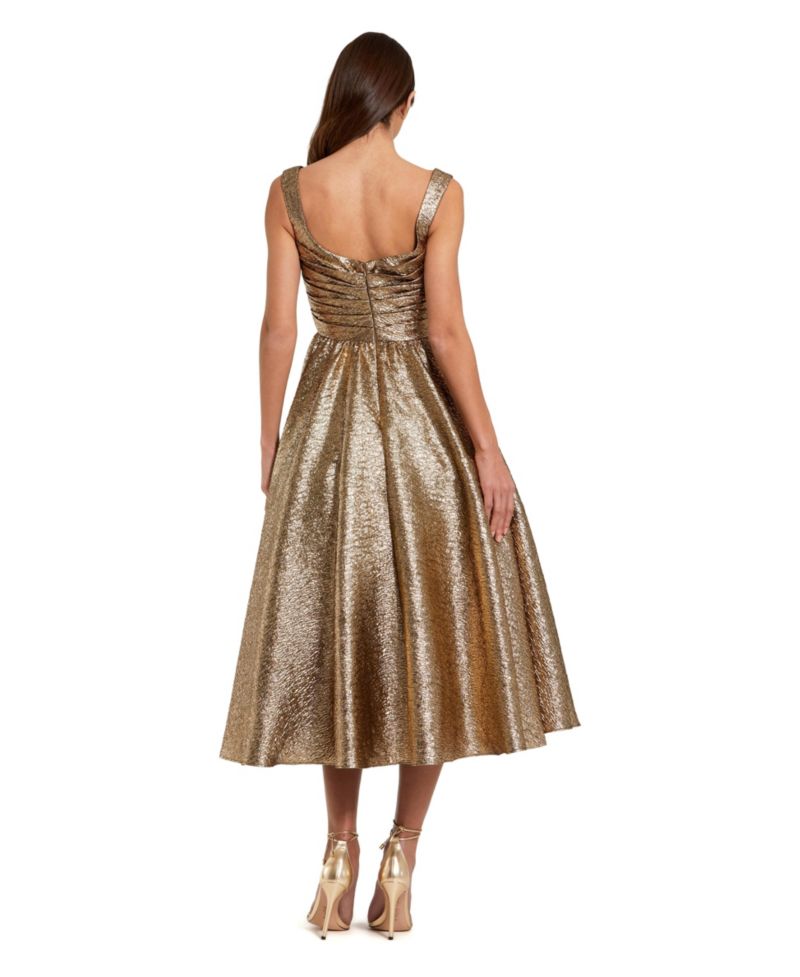 Women's Metallic Jacquard Fit and Flare Midi Dress