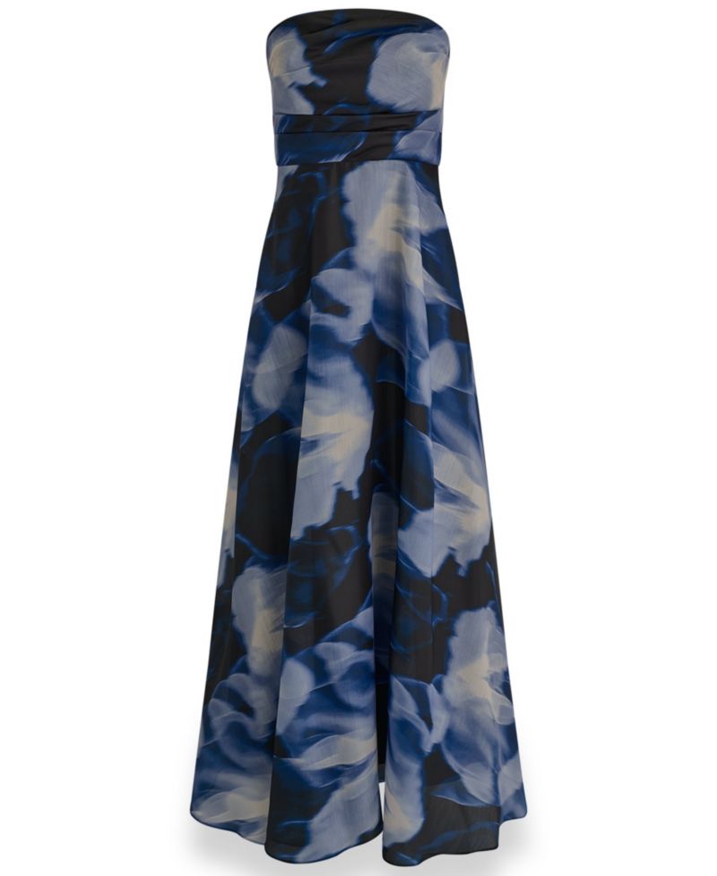 Women's Printed Organza Strapless Gown