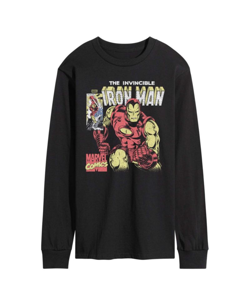 Men's Iron Man Vintage Faded Comic Long-Sleeve Graphic T-Shirt