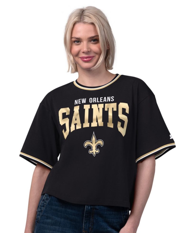 Women's Black New Orleans Saints Ace Cropped T-Shirt