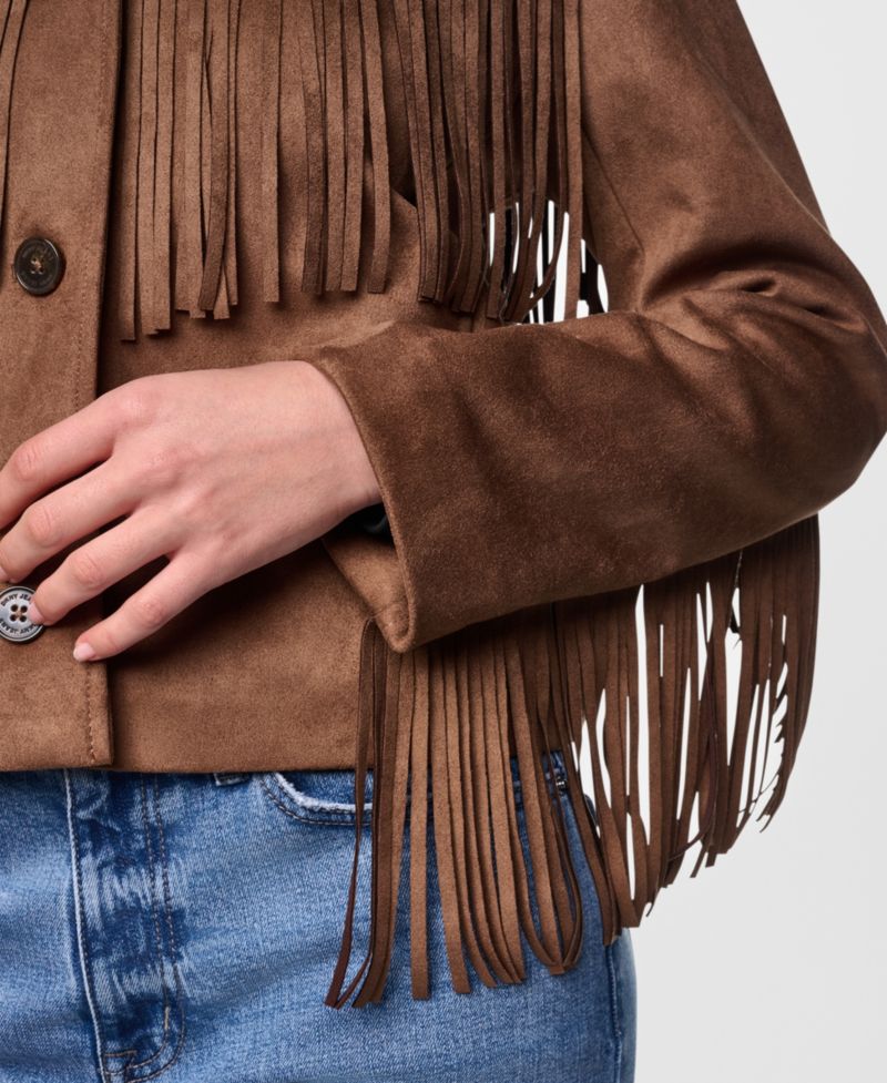 Women's Fringe Detail Collared Button-Front Jacket