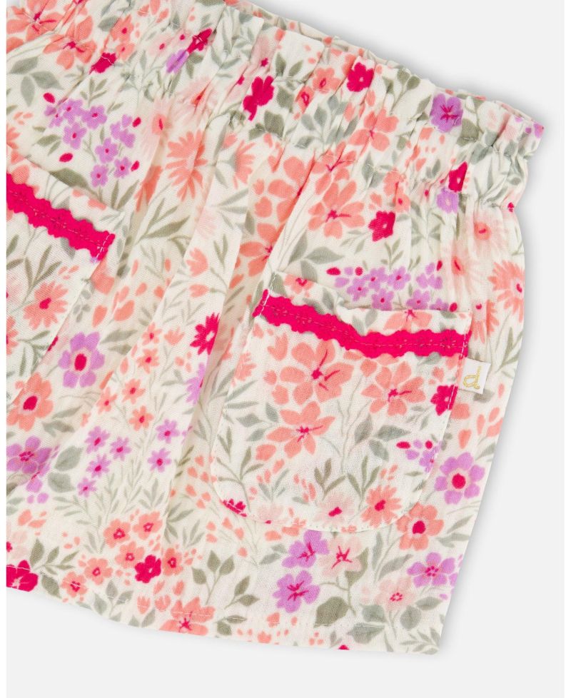 Baby Girls Muslin Skort Off White Printed Flowers