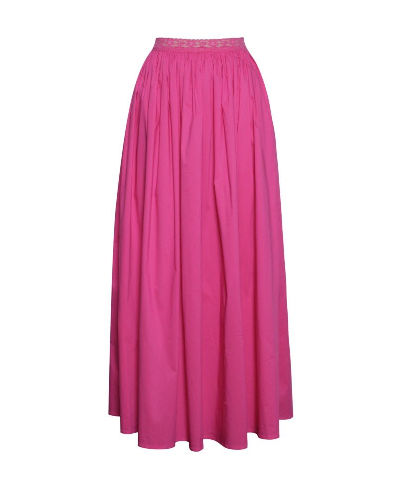 Women's Martha Fuchsia Cotton Poplin Maxi Skirt With Lace Trim