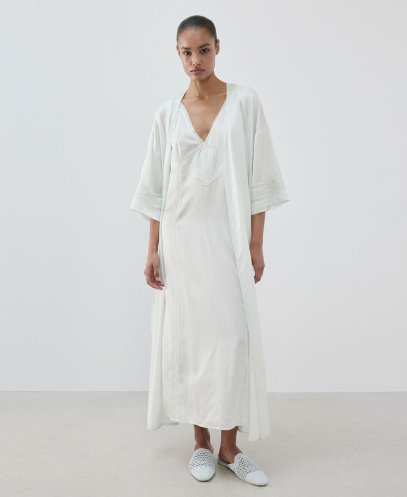 Women's Embroidery And Bow Satin Robe
