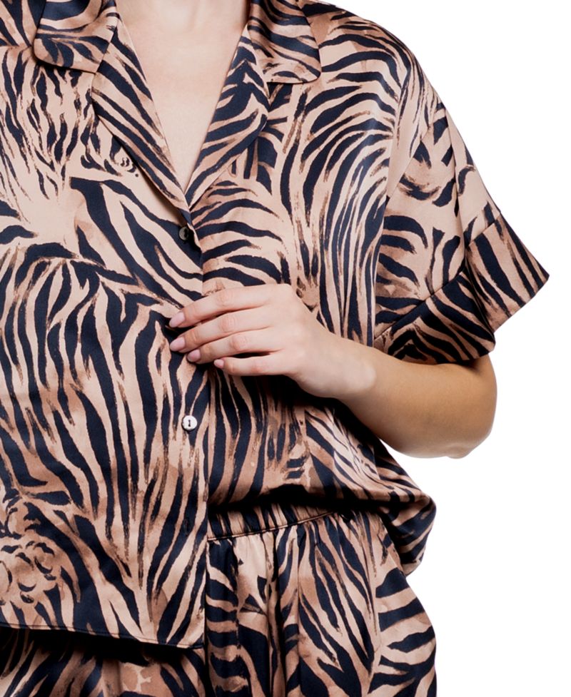 Women's Hidden Cat Short-Sleeve Satin Pajama Set