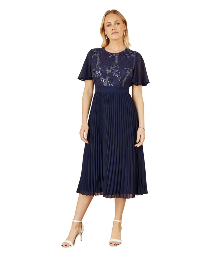 Women's Sequin Embellished Pleated Midi Dress