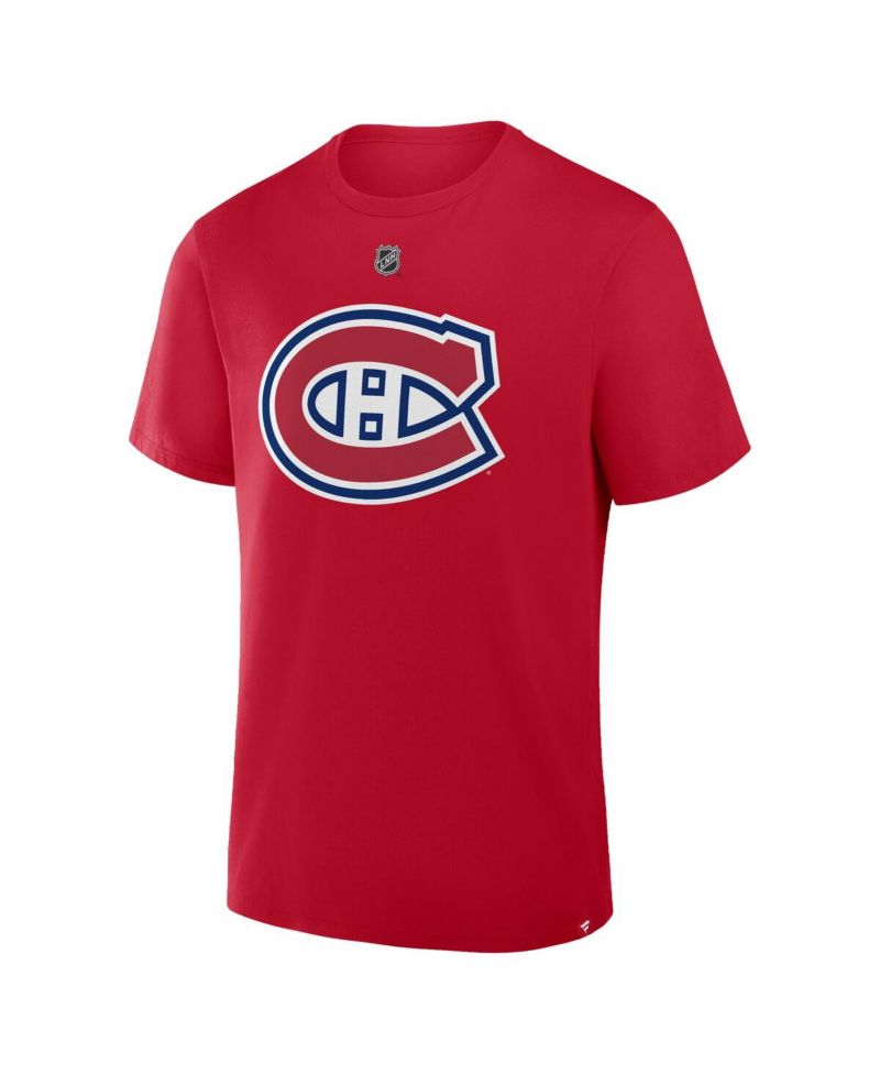 Men's Cole Caufield Red Montreal Canadiens Authentic Stack Name & Number T-Shirt