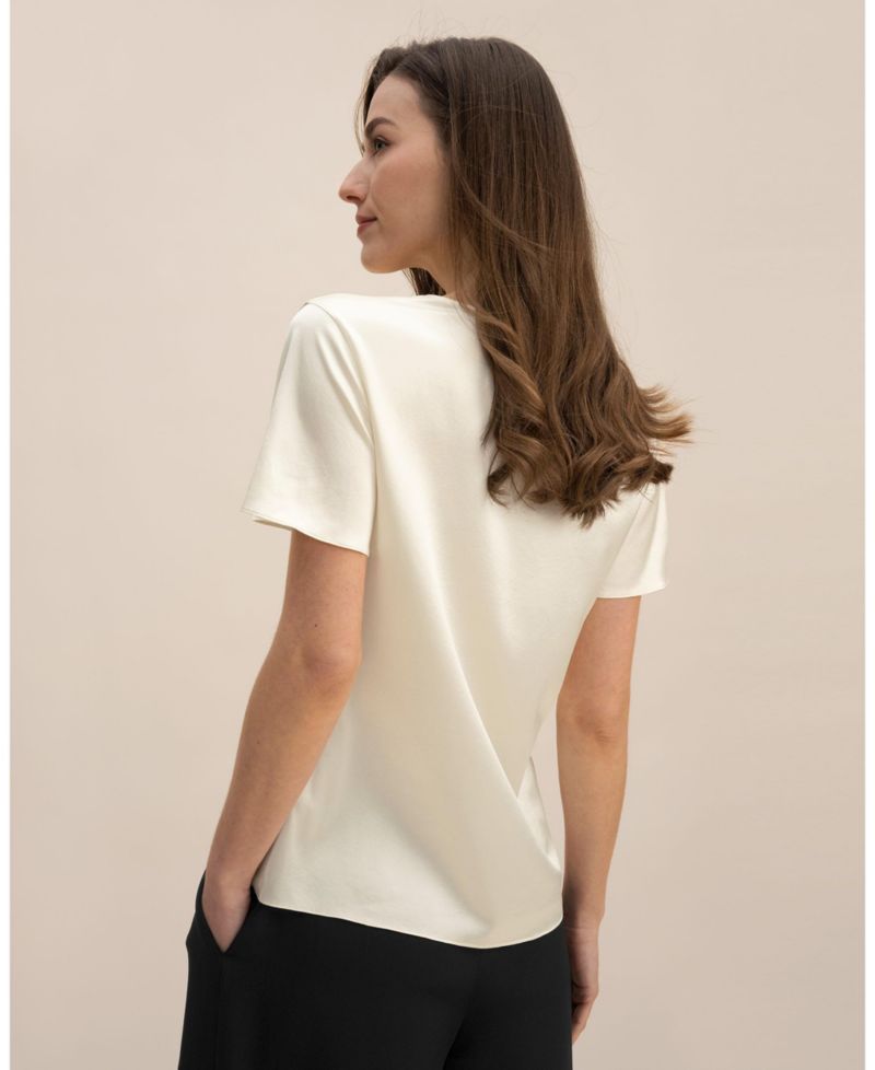Women's Cowl Neck Short Sleeves Silk T-Shirt