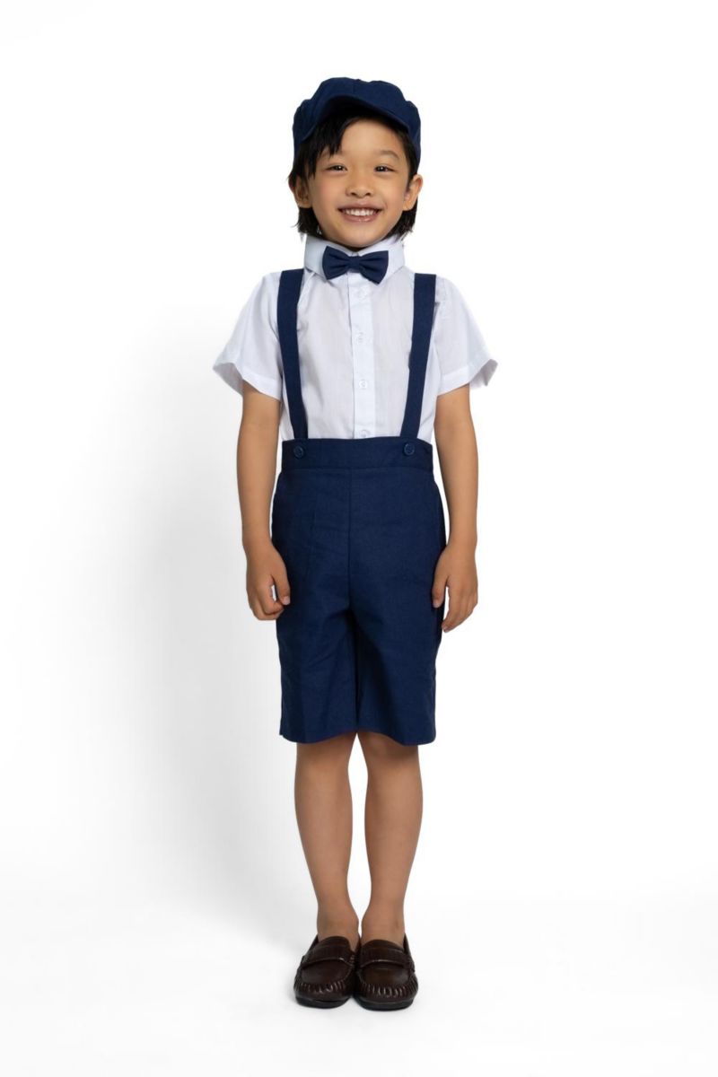 Toddler Boys Eton Safari Linen 5-Piece Shirt, Bowtie, Suspenders, Hat and Shorts Set