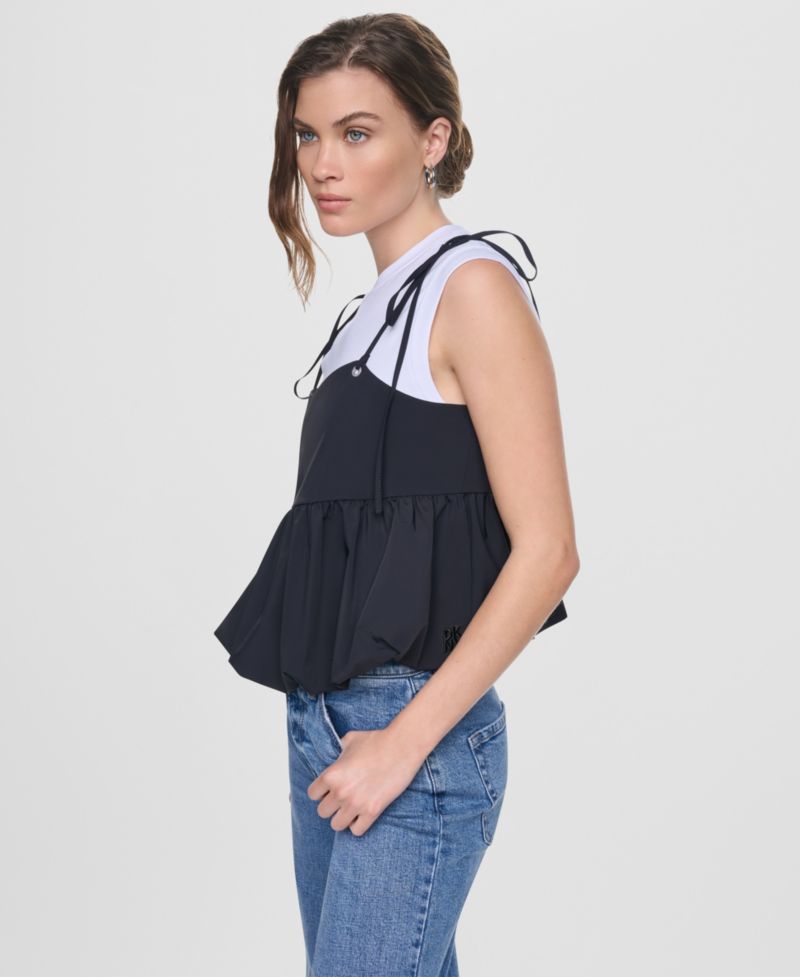 Women's Nylon-Blend Tied Strap Peplum Tank Top