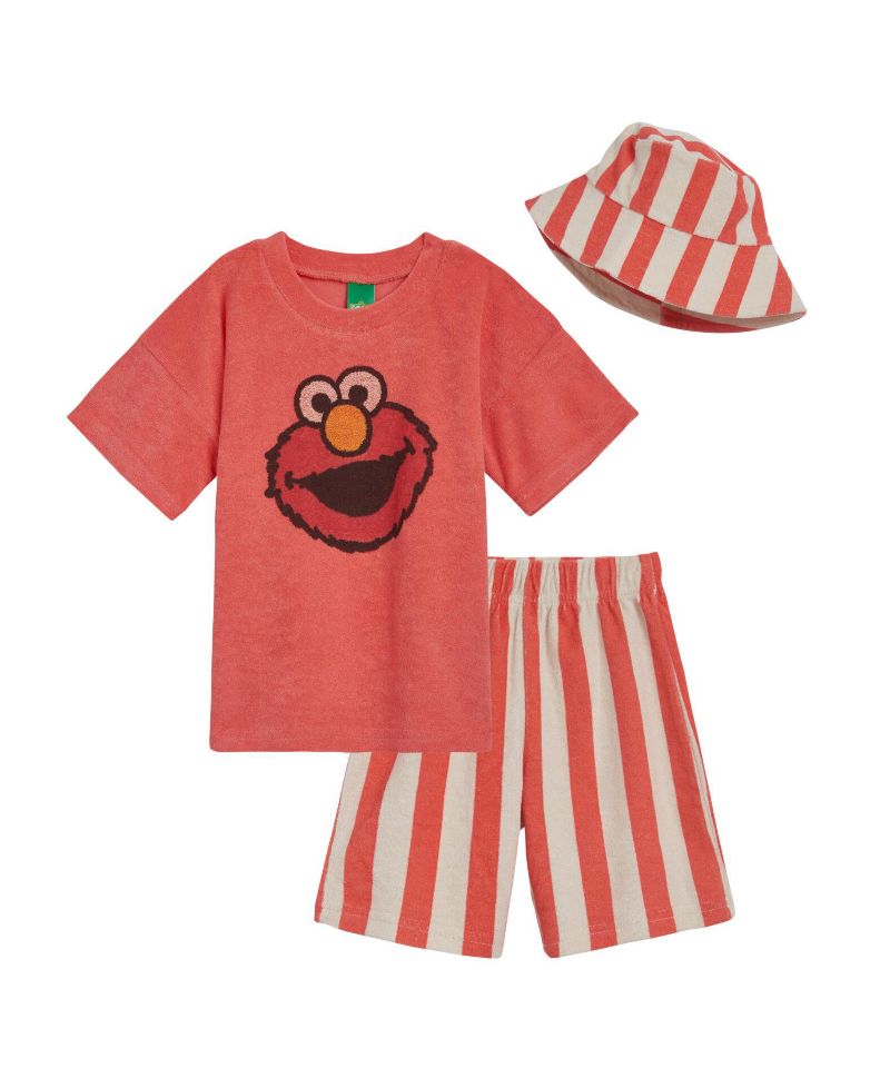 Toddler Boys Elmo T-Shirt Shorts and Hat 3 Piece Outfit Set Infant to Toddler