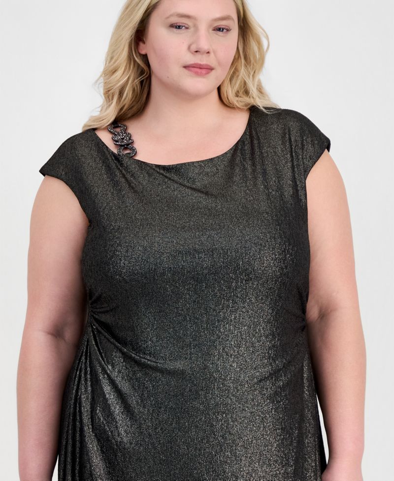 Plus Size Metallic Cap-Sleeve Dress