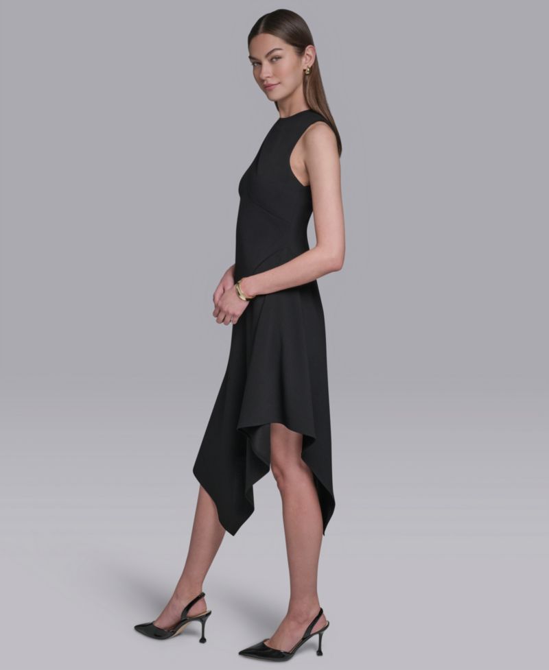 Women's Keyhole Detail Sleeveless Asymmetrical Hem Midi Dress