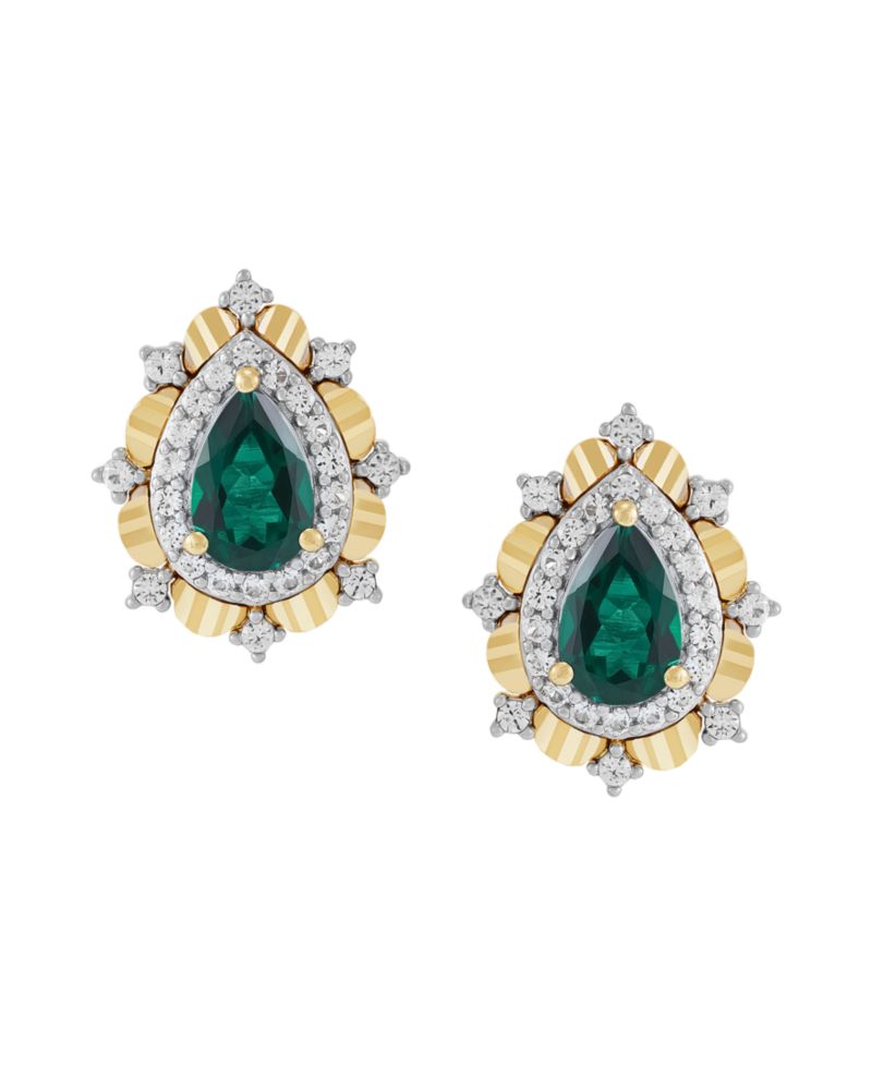 Lab-Grown Emerald (5/8 ct. t.w.) & Sapphire (1/3 ct. t.w.) Earrings in 14k Gold-Plated Sterling Silver (Also Available in Sapphire & Ruby)