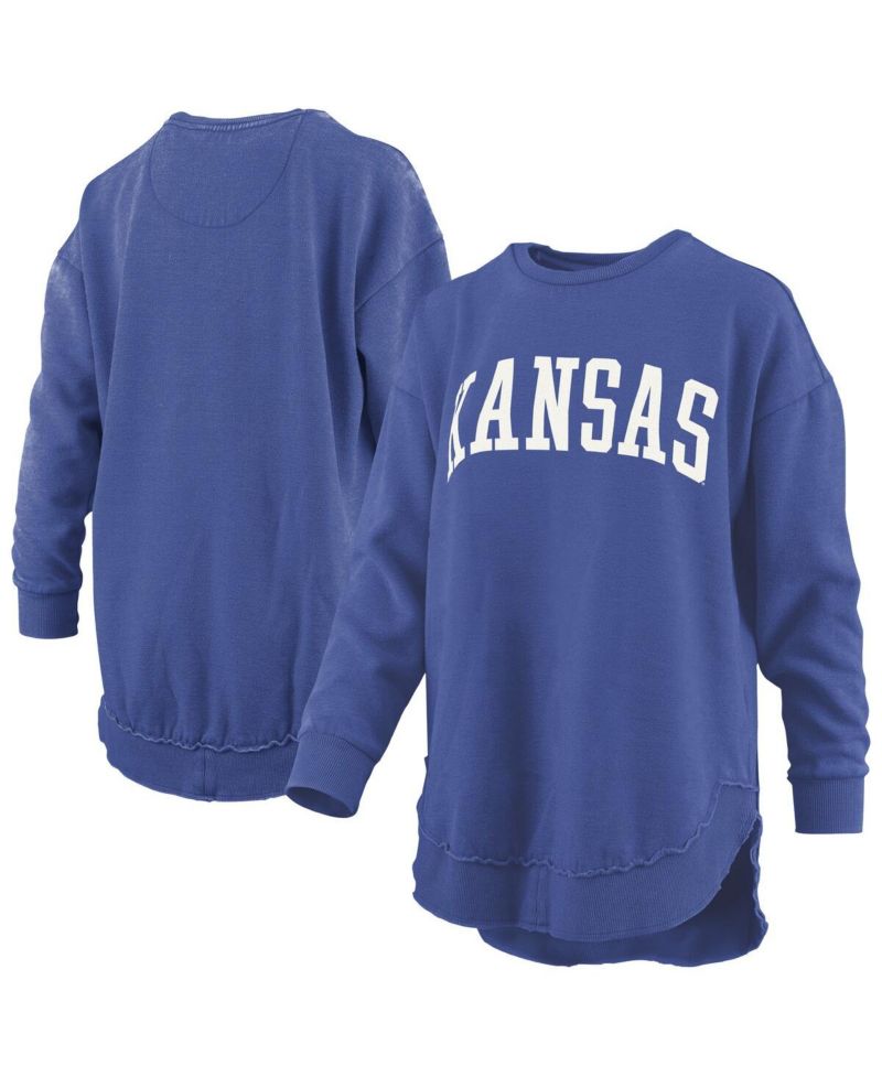 Women's Royal Kansas Jayhawks Melange Poncho Vintage Fleece Long Sleeve Pullover Sweatshirt