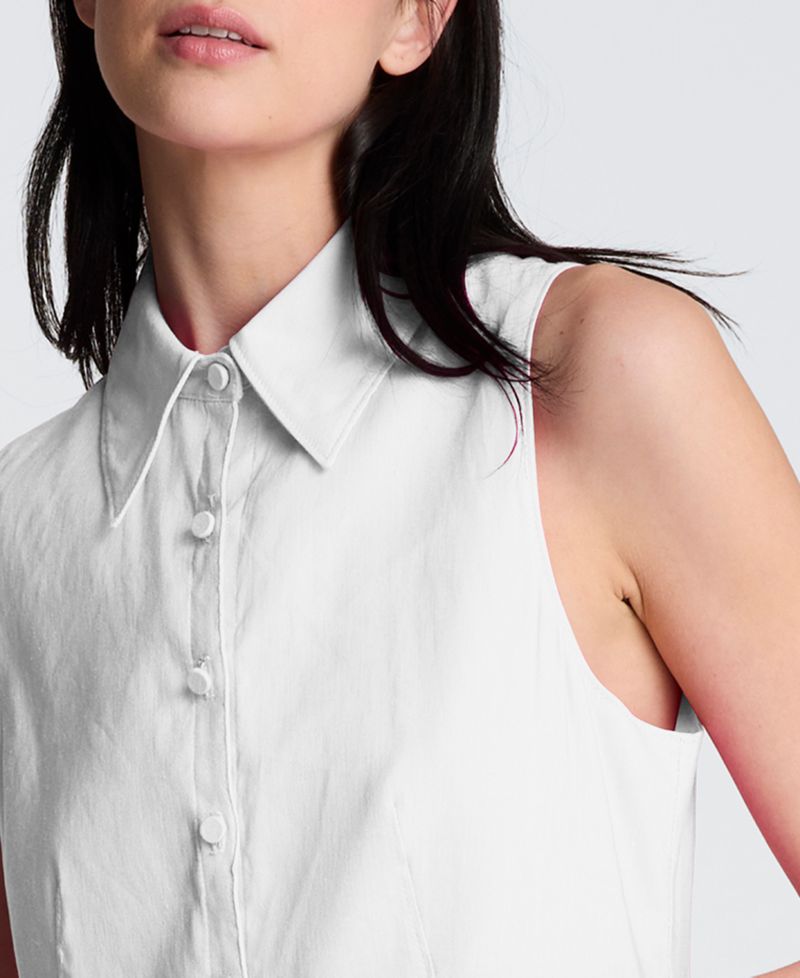 Women's Sleeveless Collared Mini Linen Shirt Dress