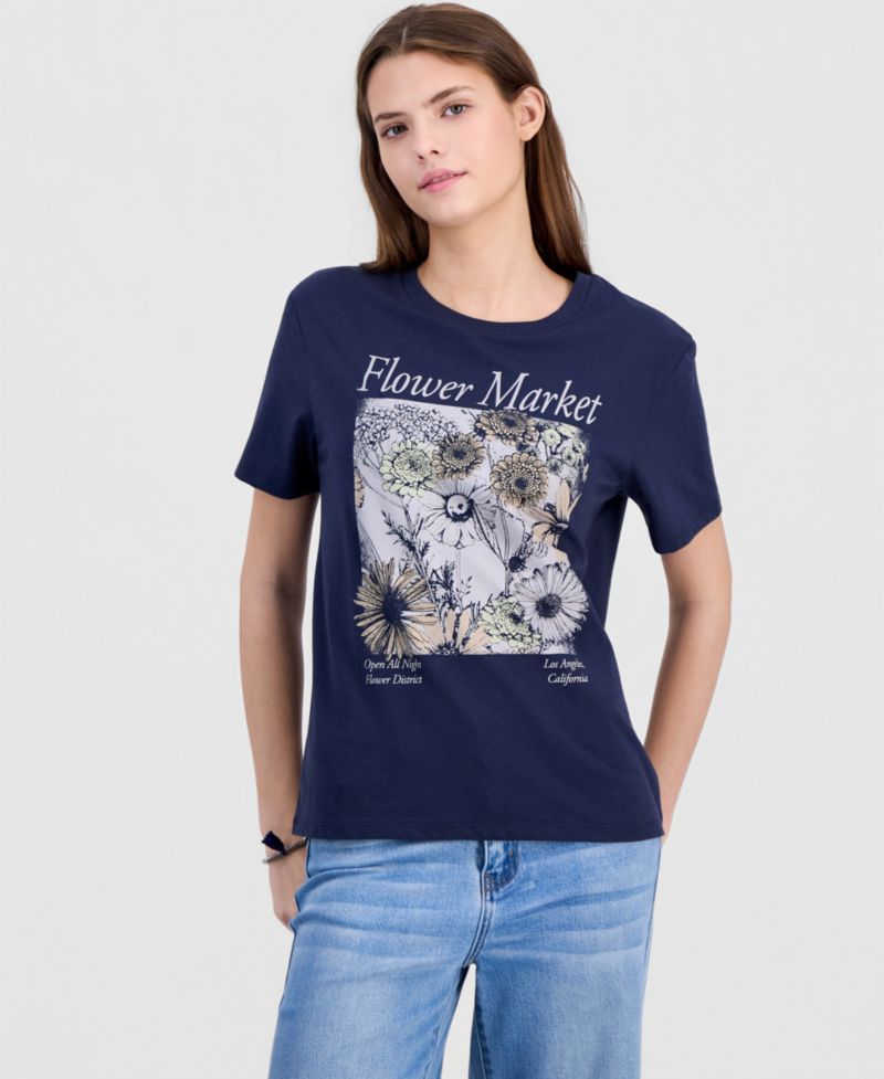 Juniors' Flower Market Crewneck Tee