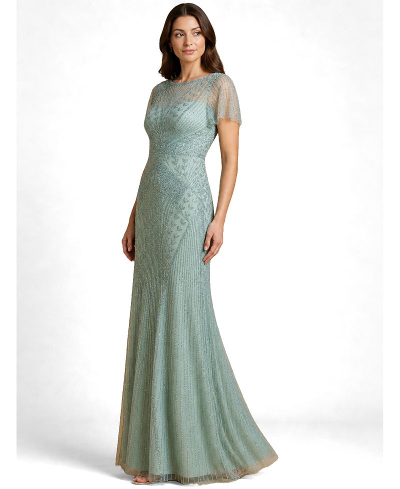 Women's Beaded Flutter Sleeve Gown