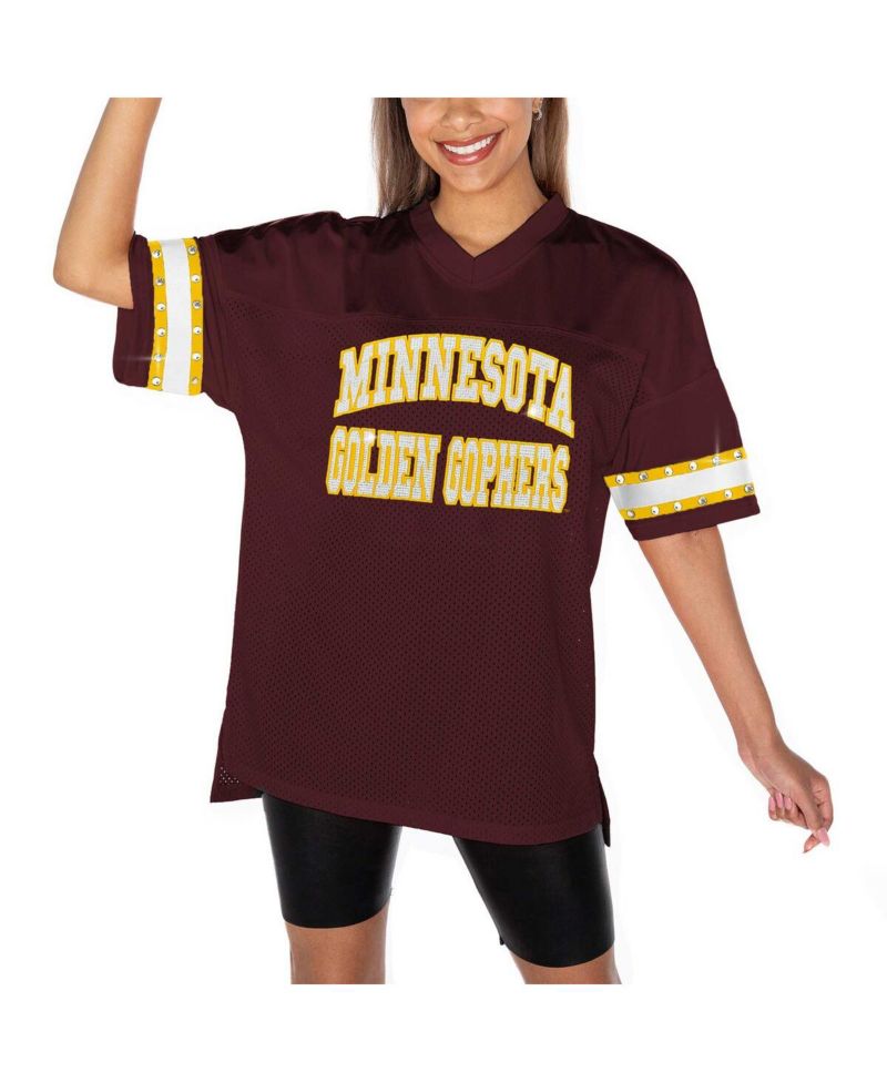 Women's Maroon Minnesota Golden Gophers Until Kickoff Rhinestone Fashion T-Shirt