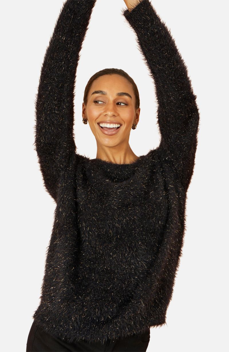 Women's Metallic Fluffy Eyelash Relaxed Jumper