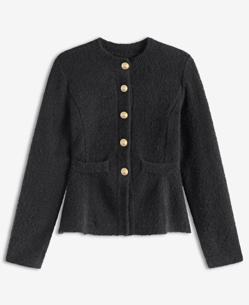 Petite Peplum Crewneck Cardigan