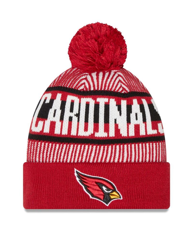 Men's Cardinal Arizona Cardinals Striped Cuffed with Pom Knit Hat