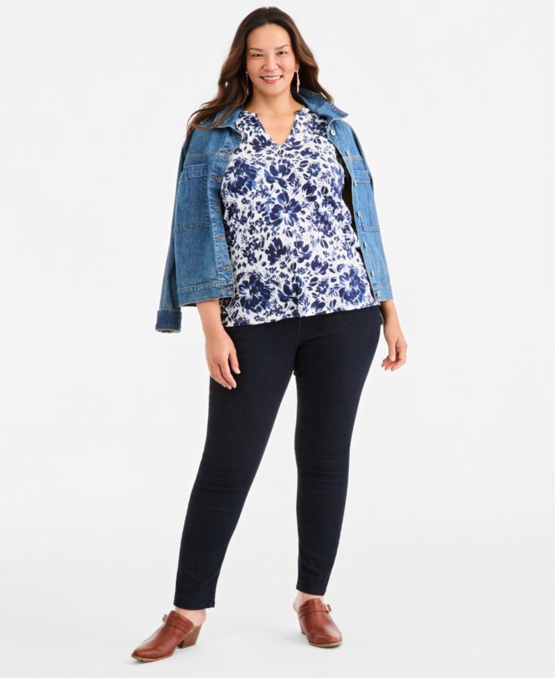 Plus Size Printed V-Neck Flutter-Sleeve Top