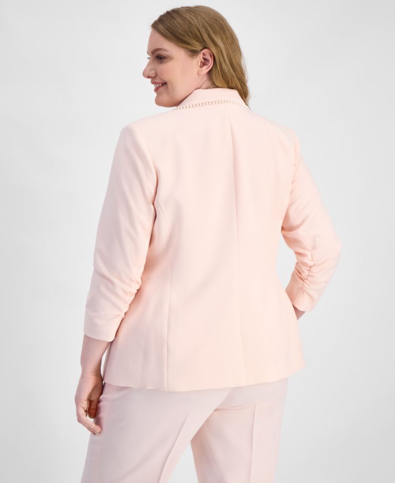 ASL Plus Size Faux-Pearl-Trim Ruched-Sleeve Blazer