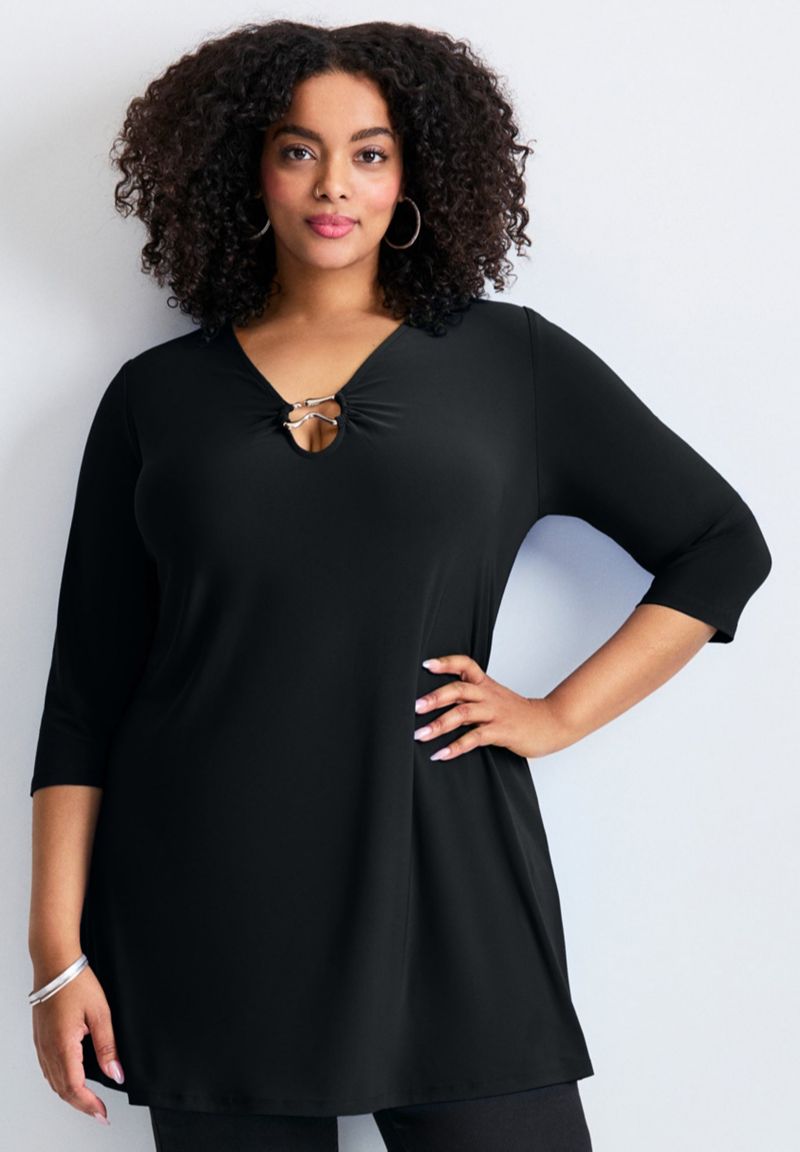 Women's Plus Size Ring Detail Tunic Top