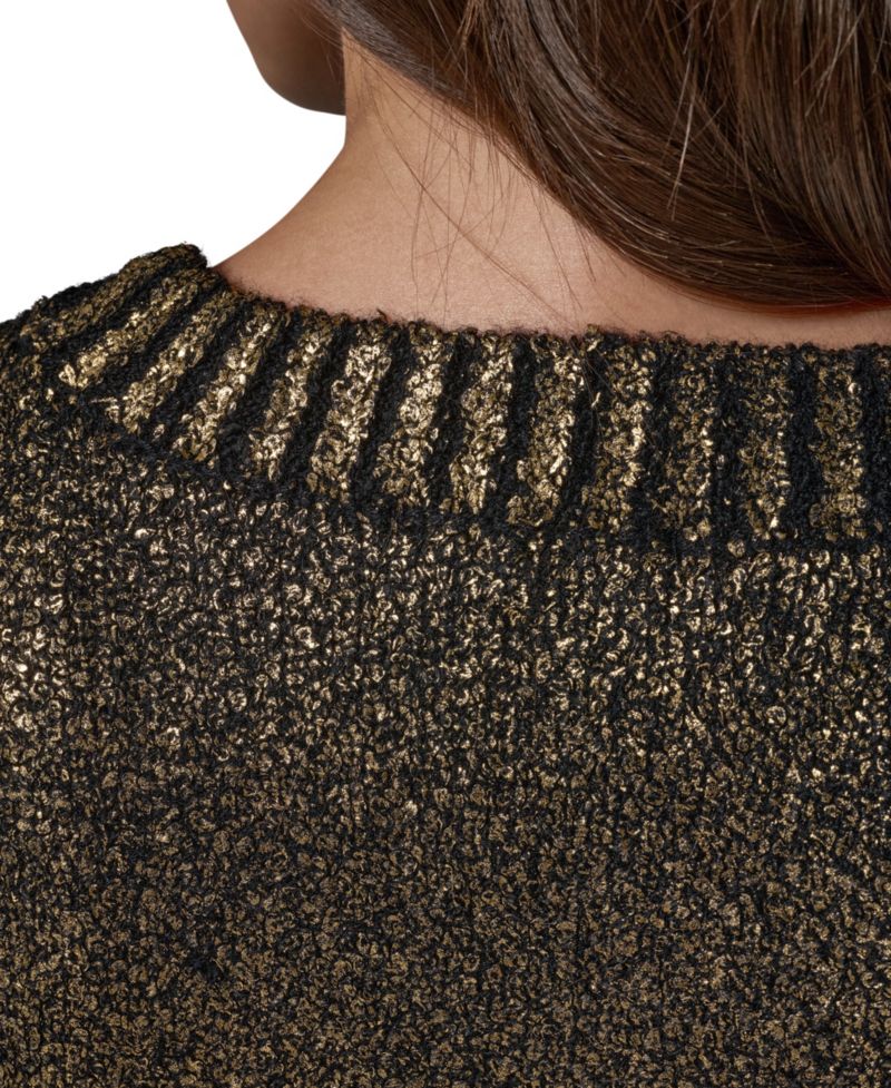 Women's Foil Boucle Short-Sleeve Crewneck Sweater