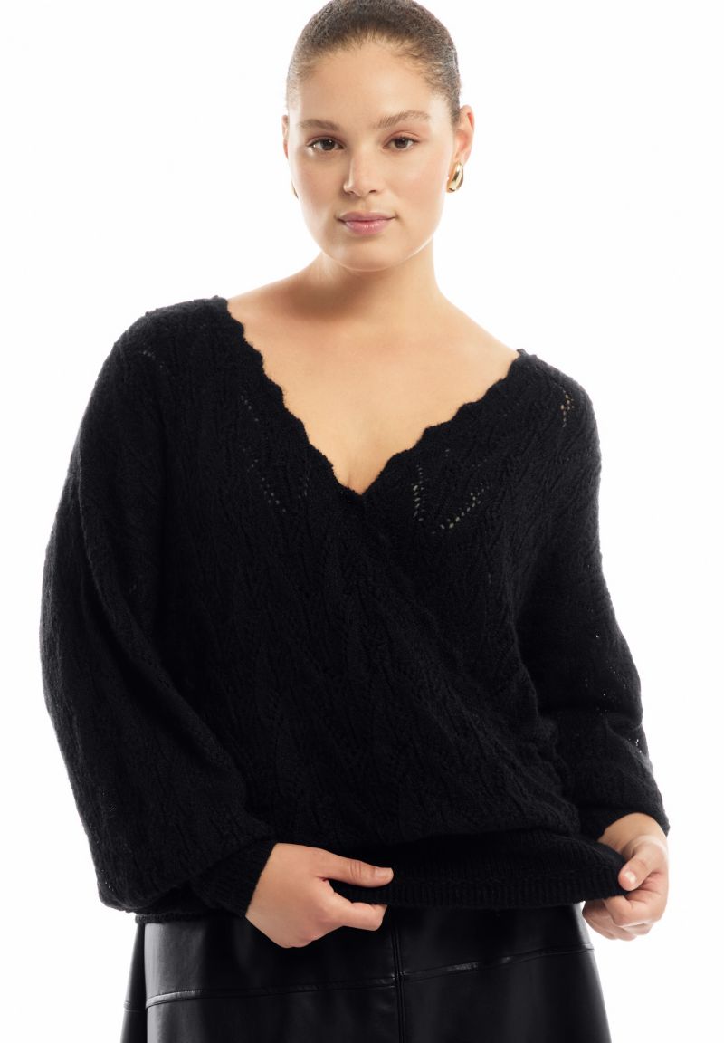 Women's June and Vie Scallop-Trim Wrap Sweater