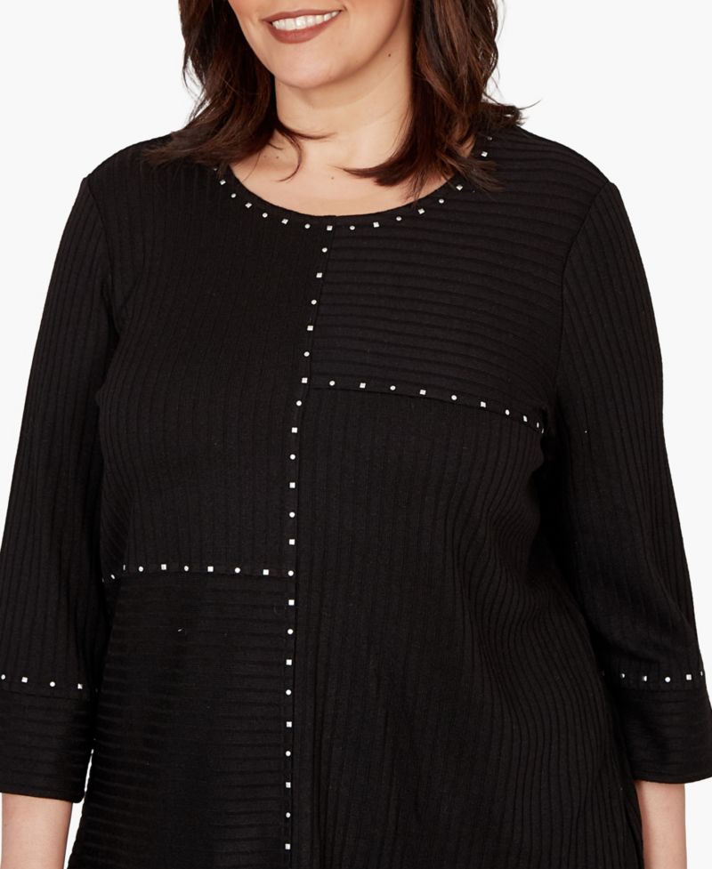Plus Size Spliced Texture Metallic Studded Top